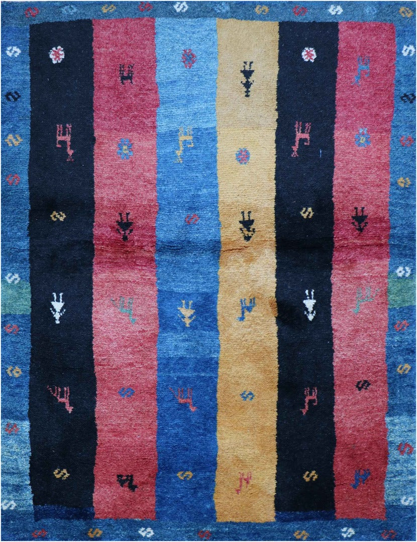 142 x 111 Gabbeh Tribal Wool Rugs Handmade Multi-Coloured - Rugoutlet