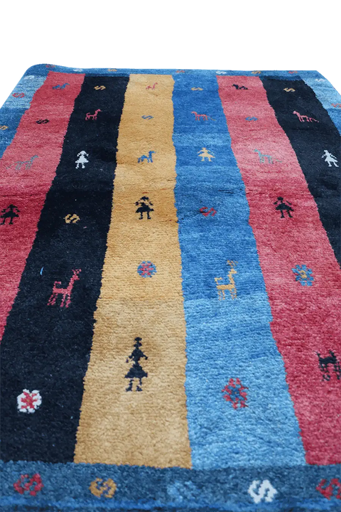 142 x 111 Gabbeh Tribal Wool Rugs Handmade Multi-Coloured - Rugoutlet