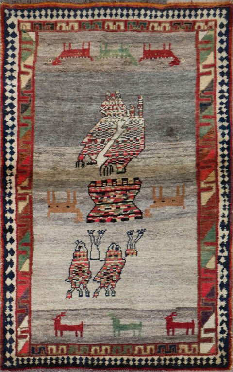 156 x 90 cm Gabbeh Tribal Wool Rugs Handmade Grey Colour - Rugoutlet