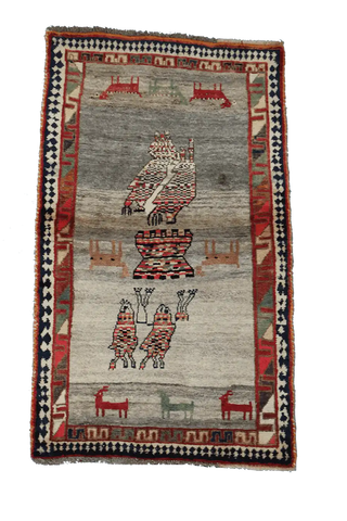 156 x 90 cm Gabbeh Tribal Wool Rugs Handmade Grey Colour - Rugoutlet