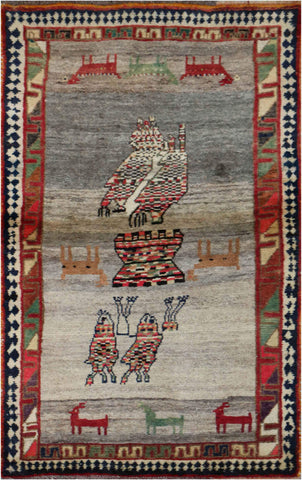 156 x 90 cm Gabbeh Tribal Wool Rugs Handmade Grey Colour - Rugoutlet