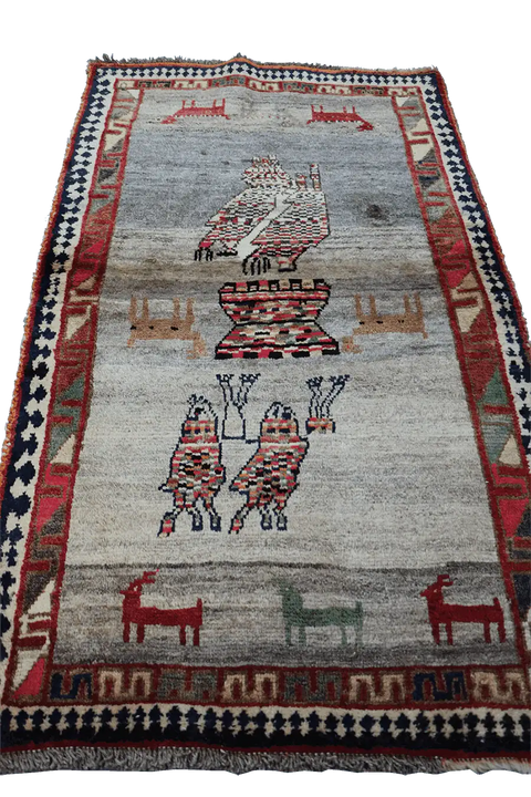 156 x 90 cm Gabbeh Tribal Wool Rugs Handmade Grey Colour - Rugoutlet
