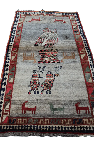 156 x 90 cm Gabbeh Tribal Wool Rugs Handmade Grey Colour - Rugoutlet