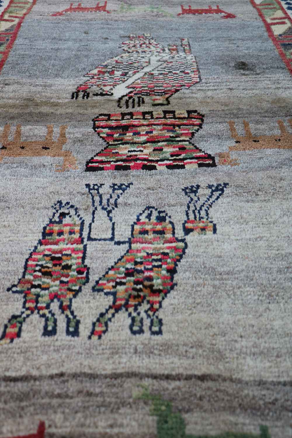 156 x 90 cm Gabbeh Tribal Wool Rugs Handmade Grey Colour - Rugoutlet