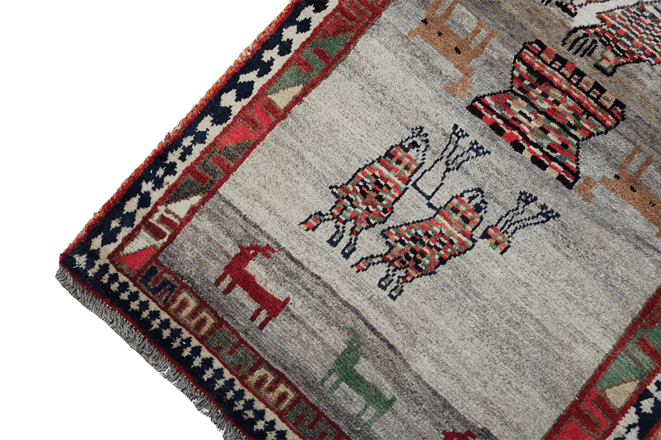 156 x 90 cm Gabbeh Tribal Wool Rugs Handmade Grey Colour - Rugoutlet