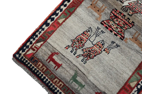 156 x 90 cm Gabbeh Tribal Wool Rugs Handmade Grey Colour - Rugoutlet