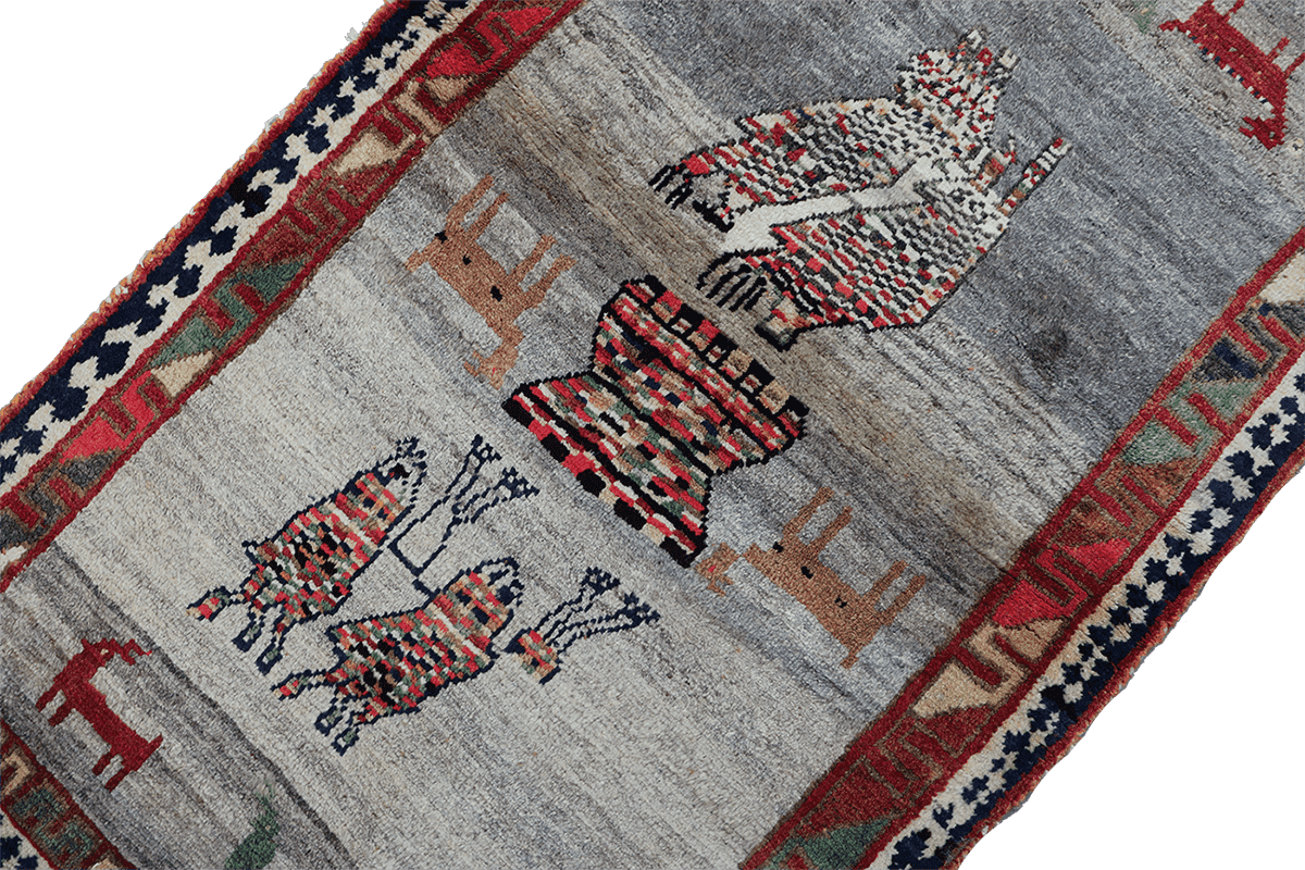 156 x 90 cm Gabbeh Tribal Wool Rugs Handmade Grey Colour - Rugoutlet