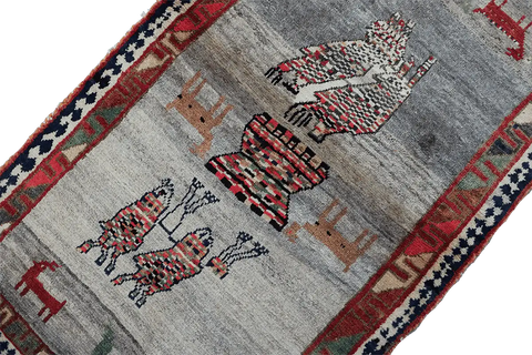 156 x 90 cm Gabbeh Tribal Wool Rugs Handmade Grey Colour - Rugoutlet