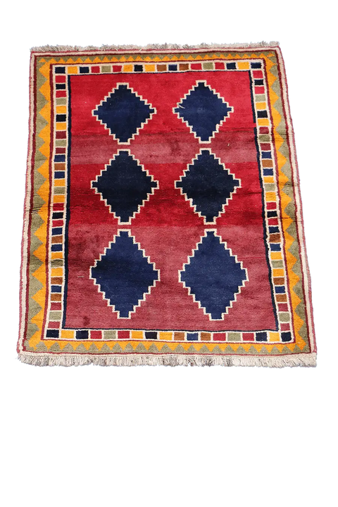 175 x 123 cm Gabbeh Tribal Wool Rugs Hand Knotted Red Blue Colour - Rugoutlet