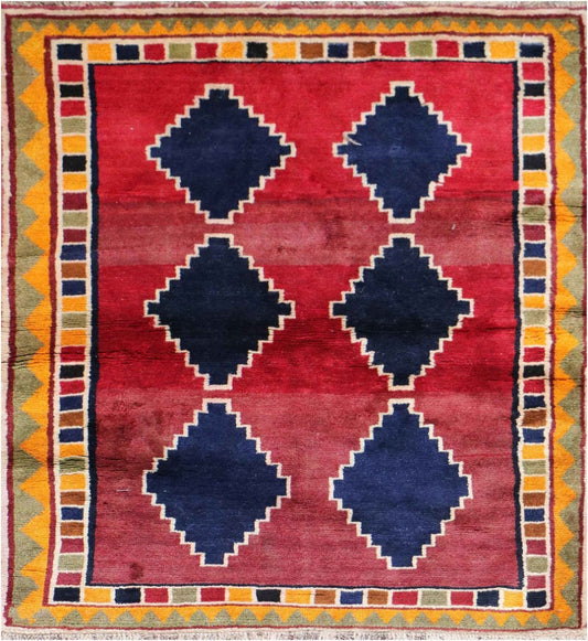 175 x 123 cm Gabbeh Tribal Wool Rugs Hand Knotted Red Blue Colour - Rugoutlet