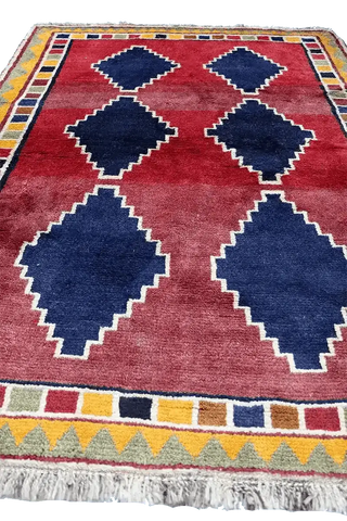 175 x 123 cm Gabbeh Tribal Wool Rugs Hand Knotted Red Blue Colour - Rugoutlet