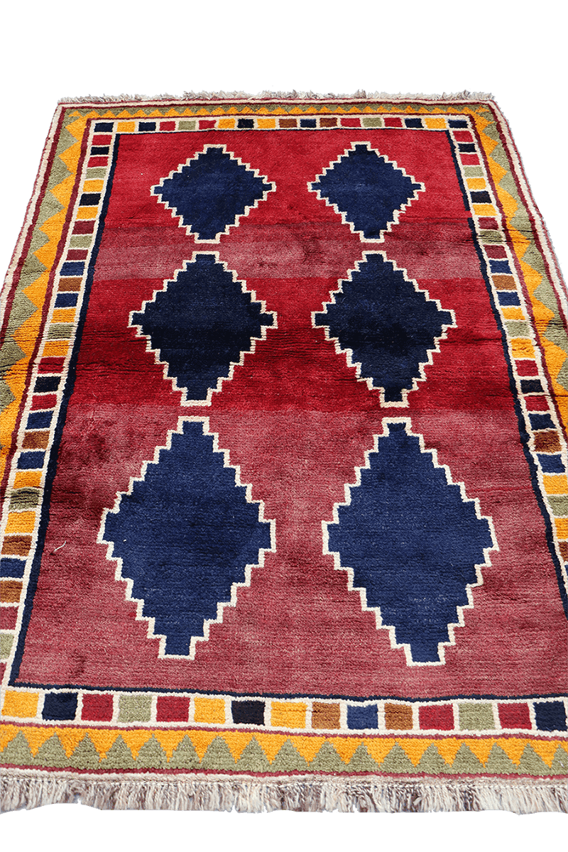 175 x 123 cm Gabbeh Tribal Wool Rugs Hand Knotted Red Blue Colour - Rugoutlet