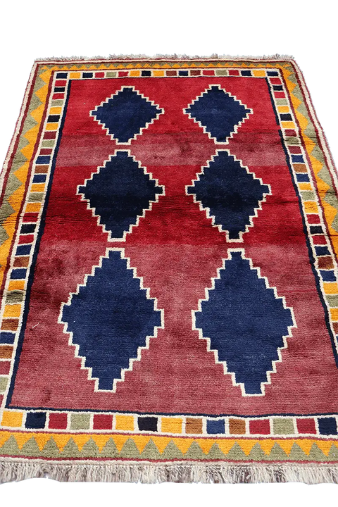 175 x 123 cm Gabbeh Tribal Wool Rugs Hand Knotted Red Blue Colour - Rugoutlet