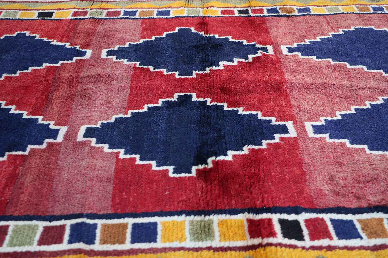 175 x 123 cm Gabbeh Tribal Wool Rugs Hand Knotted Red Blue Colour - Rugoutlet