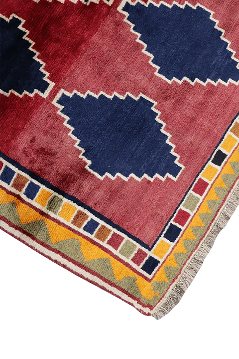 175 x 123 cm Gabbeh Tribal Wool Rugs Hand Knotted Red Blue Colour - Rugoutlet