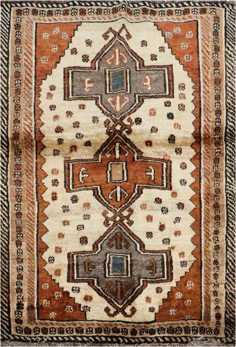 158 x 125 cm Gabbeh Tribal Wool Rugs Handmade Beige Brown Colour - Rugoutlet