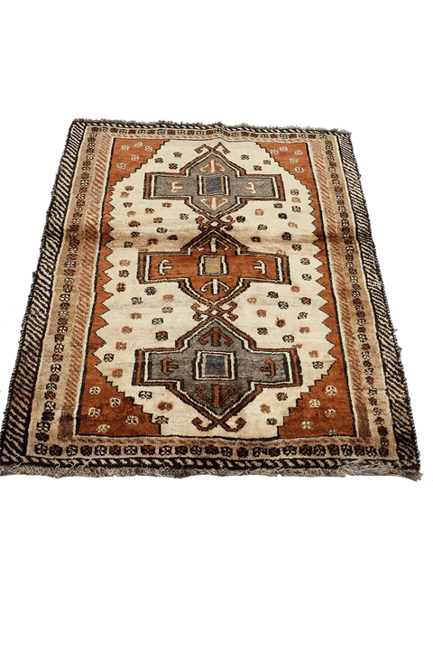 158 x 125 cm Gabbeh Tribal Wool Rugs Handmade Beige Brown Colour - Rugoutlet
