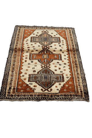 158 x 125 cm Gabbeh Tribal Wool Rugs Handmade Beige Brown Colour - Rugoutlet