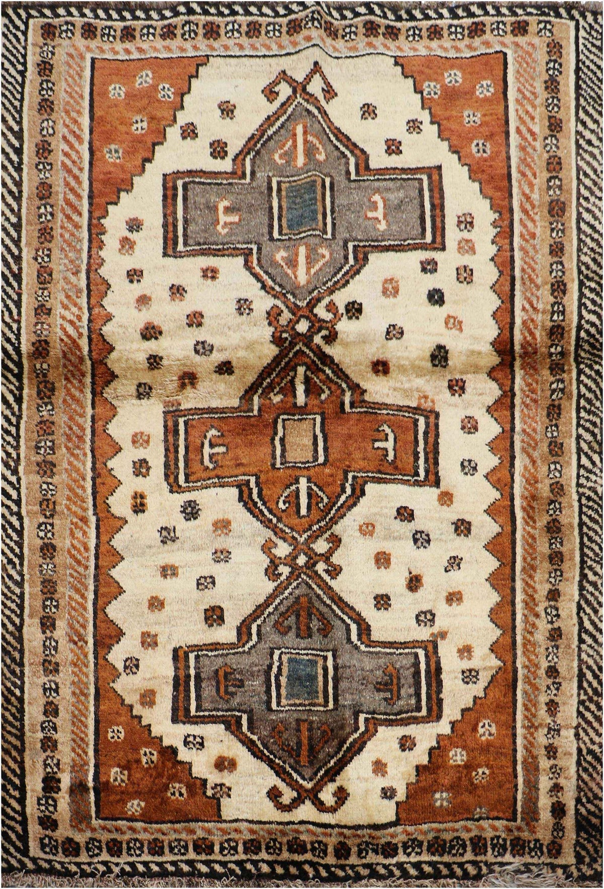 158 x 125 cm Gabbeh Tribal Wool Rugs Handmade Beige Brown Colour - Rugoutlet