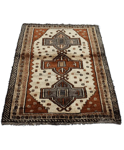 158 x 125 cm Gabbeh Tribal Wool Rugs Handmade Beige Brown Colour - Rugoutlet