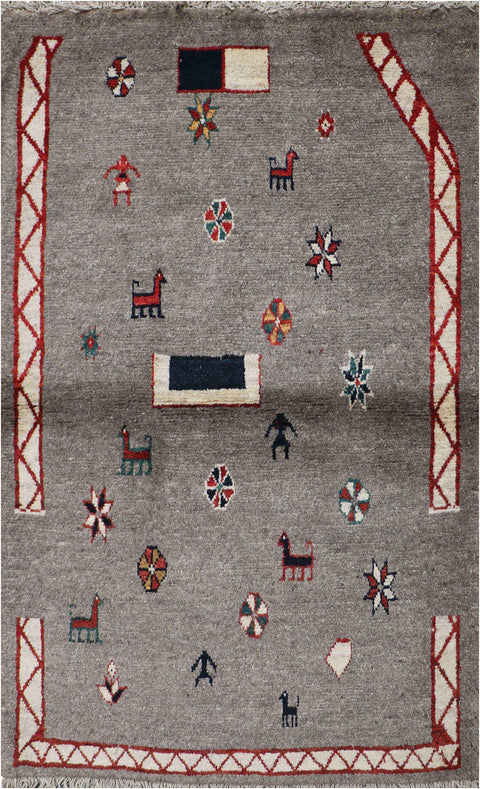 143 x 103 cm Gabbeh Tribal Wool Rugs Handmade Grey Colour - Rugoutlet
