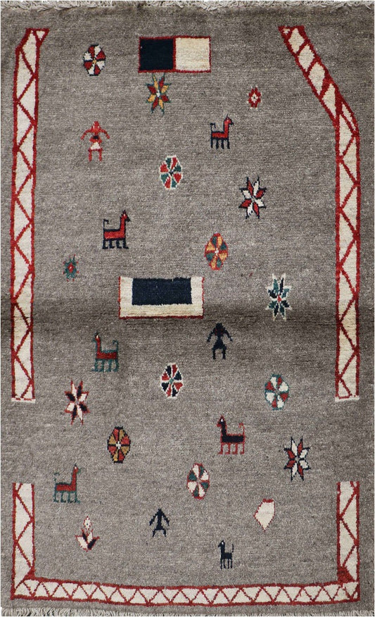 143 x 103 cm Gabbeh Tribal Wool Rugs Handmade Grey Colour - Rugoutlet