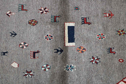 143 x 103 cm Gabbeh Tribal Wool Rugs Handmade Grey Colour - Rugoutlet
