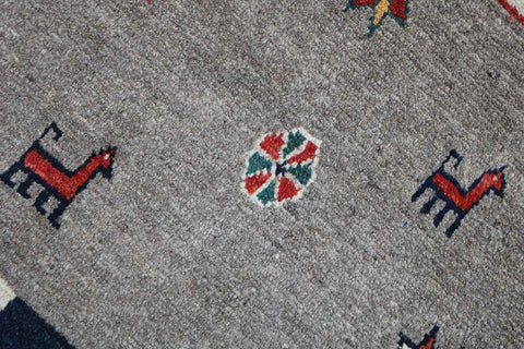 143 x 103 cm Gabbeh Tribal Wool Rugs Handmade Grey Colour - Rugoutlet