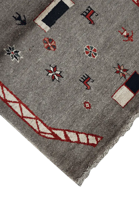 143 x 103 cm Gabbeh Tribal Wool Rugs Handmade Grey Colour - Rugoutlet