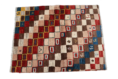 132x100 cm Multi-coloured contemporary Persian Gabbeh Qashqai Tribal Wool Rug - Rugoutlet