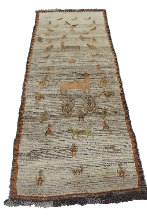 206 x 88 cm Gabbeh Tribal Wool Rug Hand-Knotted Brown Colour - Rugoutlet