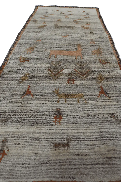 206 x 88 cm Gabbeh Tribal Wool Rug Hand-Knotted Brown Colour - Rugoutlet