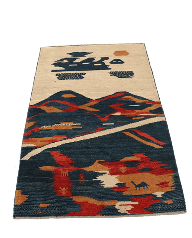 163 x 110 cm Gabbeh Tribal Wool Rugs Handmade Beige Grey Colour - Rugoutlet