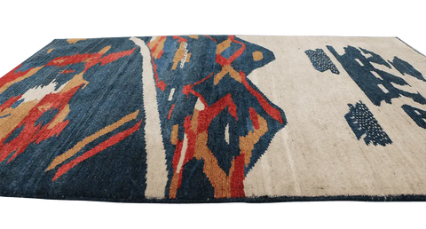 163 x 110 cm Gabbeh Tribal Wool Rugs Handmade Beige Grey Colour - Rugoutlet