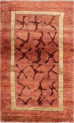 142 x 90 cm Gabbeh Tribal Wool Rugs Handmade Peach Colour - Rugoutlet