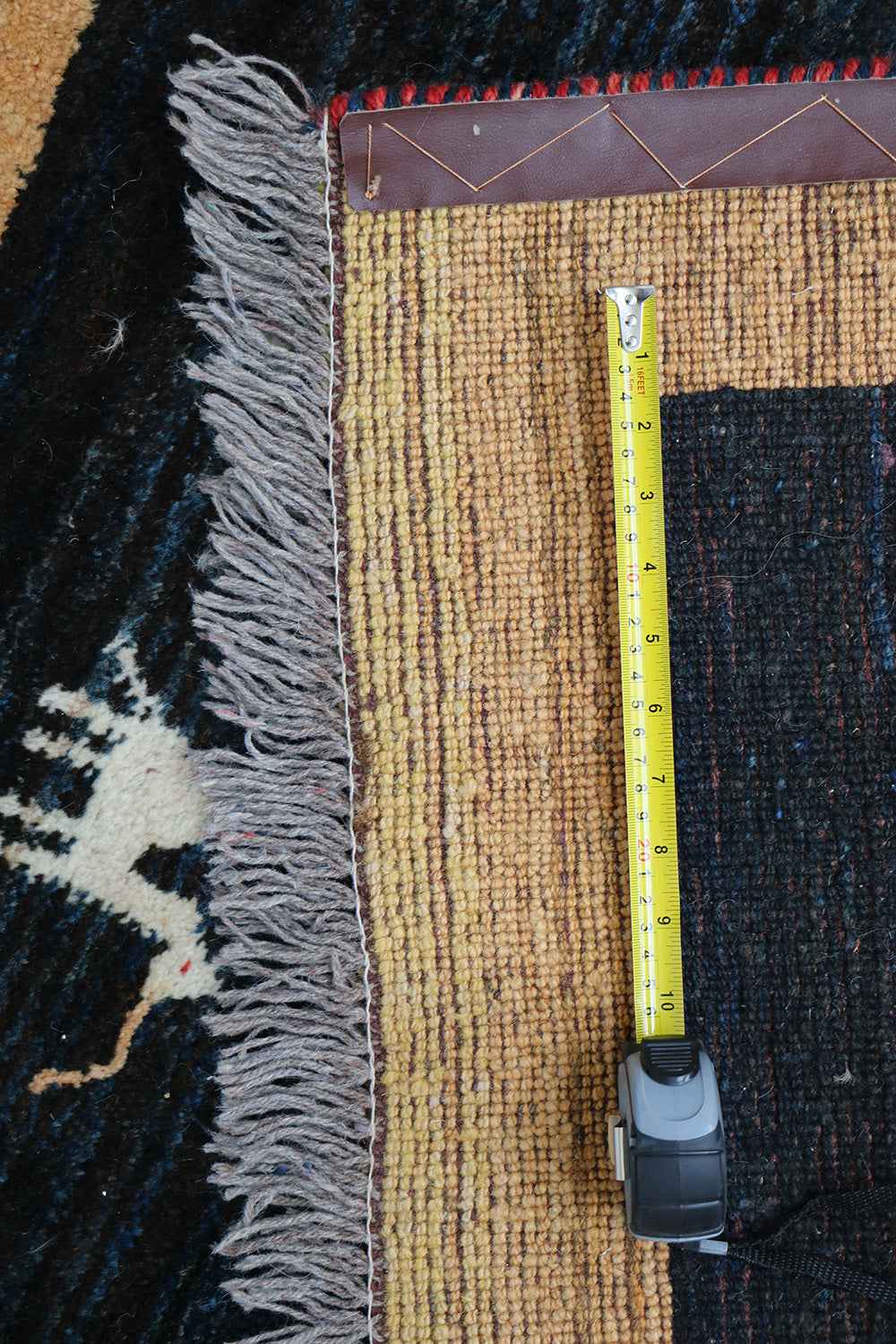 138x105 cm Black/Navy blue and Yellow Persian Gabbeh Qashqai Tribal rug - Rugoutlet