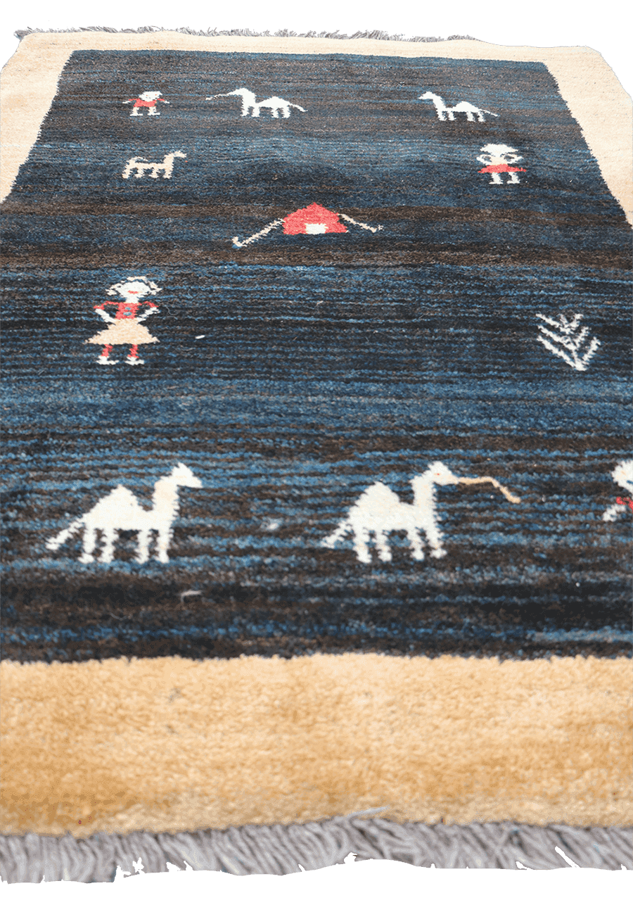 138x105 cm Black/Navy blue and Yellow Persian Gabbeh Qashqai Tribal rug - Rugoutlet