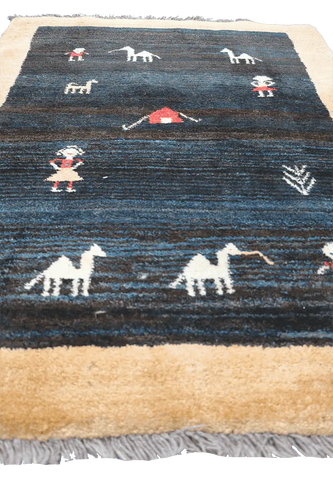 138x105 cm Black/Navy blue and Yellow Persian Gabbeh Qashqai Tribal rug - Rugoutlet