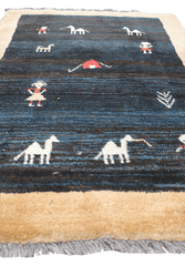 138x105 cm Black/Navy blue and Yellow Persian Gabbeh Qashqai Tribal rug - Rugoutlet