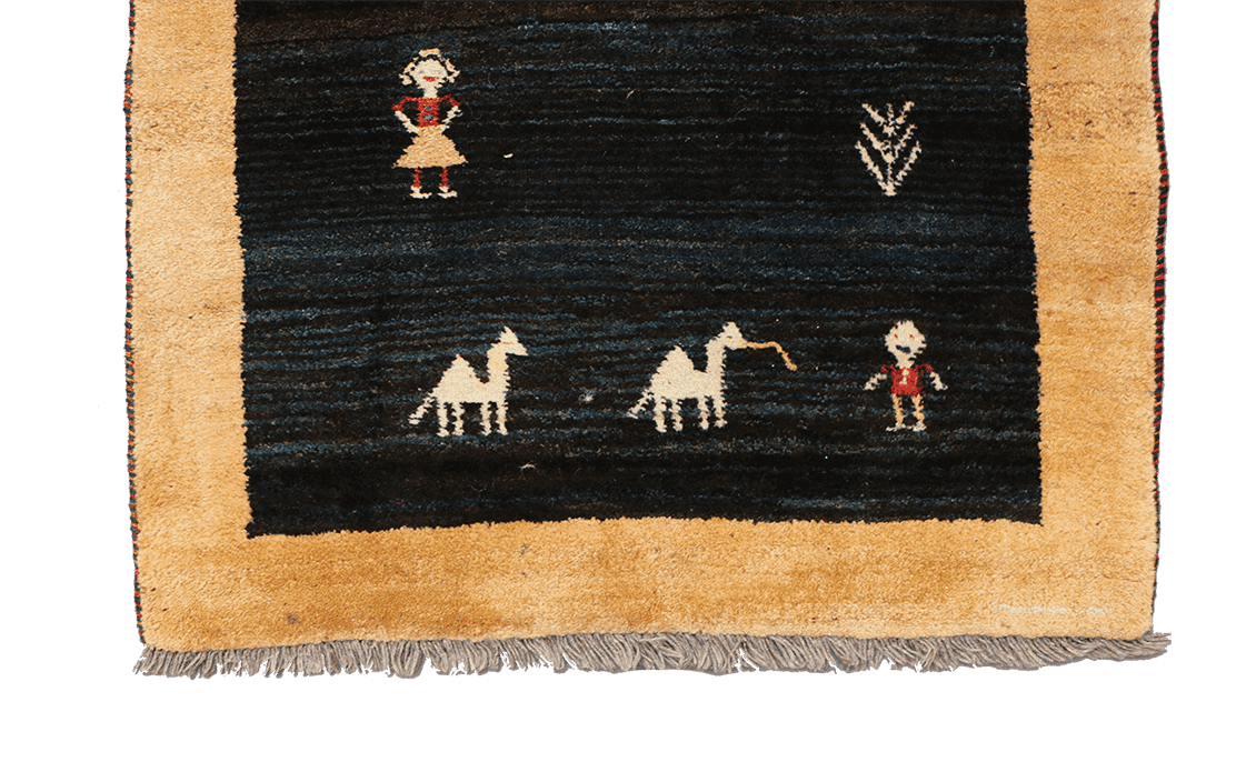 138x105 cm Black/Navy blue and Yellow Persian Gabbeh Qashqai Tribal rug - Rugoutlet