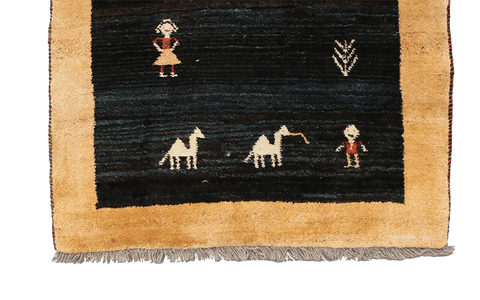 138x105 cm Black/Navy blue and Yellow Persian Gabbeh Qashqai Tribal rug - Rugoutlet