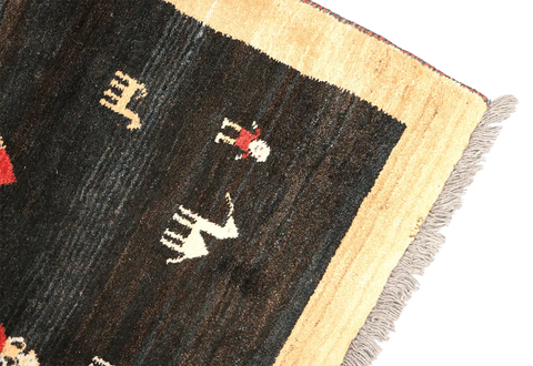 138x105 cm Black/Navy blue and Yellow Persian Gabbeh Qashqai Tribal rug - Rugoutlet
