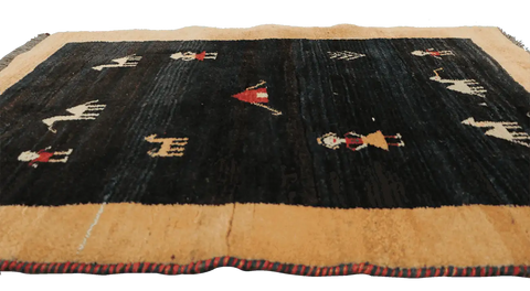 138x105 cm Black/Navy blue and Yellow Persian Gabbeh Qashqai Tribal rug - Rugoutlet