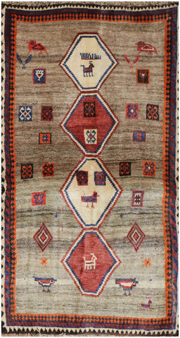 168 x 112 cm (5.51 x 3.67 ft) Gabbeh Tribal Wool Rugs Handmade Brown Coloured - Rugoutlet