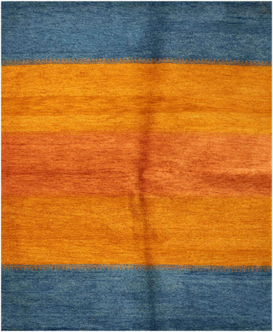 203 x 142 cm Gabbeh Tribal Wool Rug Hand-Knotted Yellow Grey - Rugoutlet