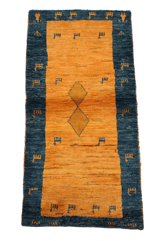 196 x 94 cm Gabbeh Tribal Wool Rug Hand-Knotted Grey Yellow Colour - Rugoutlet