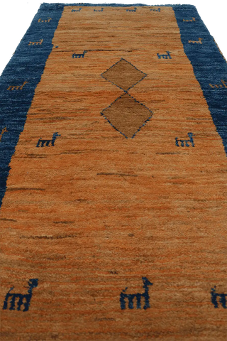 196 x 94 cm Gabbeh Tribal Wool Rug Hand-Knotted Grey Yellow Colour - Rugoutlet