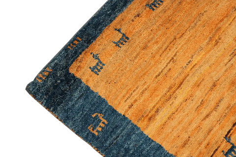 196 x 94 cm Gabbeh Tribal Wool Rug Hand-Knotted Grey Yellow Colour - Rugoutlet