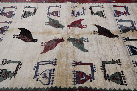 205 x 155 cm Gabbeh Tribal Wool Rug Hand-Knotted Beige Red Colour - Rugoutlet