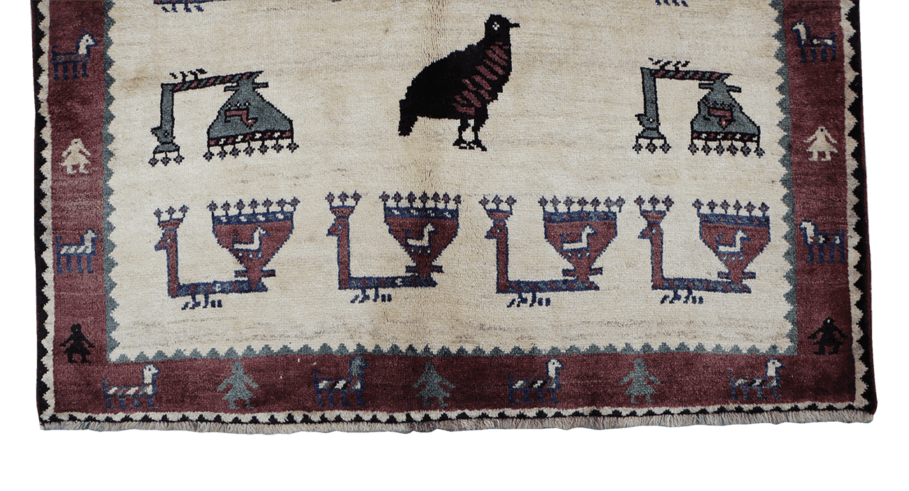 205 x 155 cm Gabbeh Tribal Wool Rug Hand-Knotted Beige Red Colour - Rugoutlet